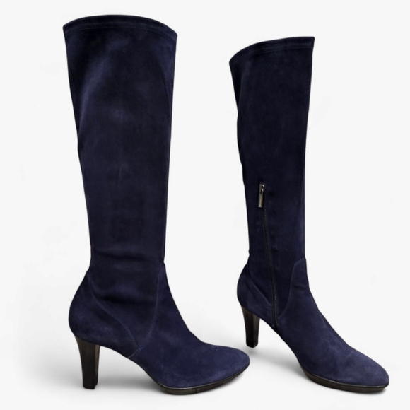 AQUATALIA Navy Blue Stretch Suede Tall Heeled Boots 10.5M - Picture 2 of 13